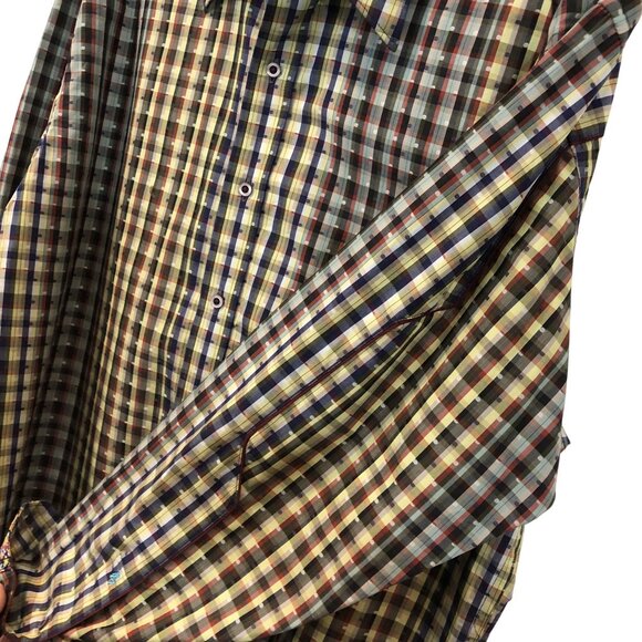Robert Graham Plaid Woven Button-Down Shirt Contrast Paisley Cuff Collar Size XL - Picture 10 of 12